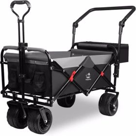 Collapsible Heavy Duty Beach Wagon Cart All Terrain Beach Wheels Large Capacity Outdoor Folding Utility Camping Garden Cart Brake for Beach Camping Sh